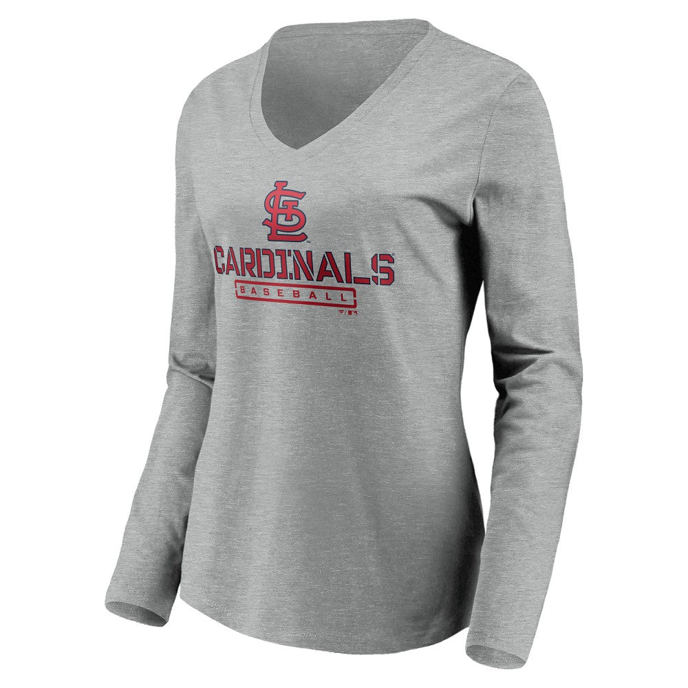 St. Louis Cardinals Women's Evanston Stencil Long Sleeve V-Neck T-Shirt | MLB Outlet