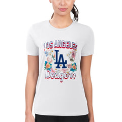 Los Angeles Dodgers G-III 4Her by Carl Banks Women's Super-Slim Fit Lightweight Flowers Graphic T-Shirt | MLB For sale
