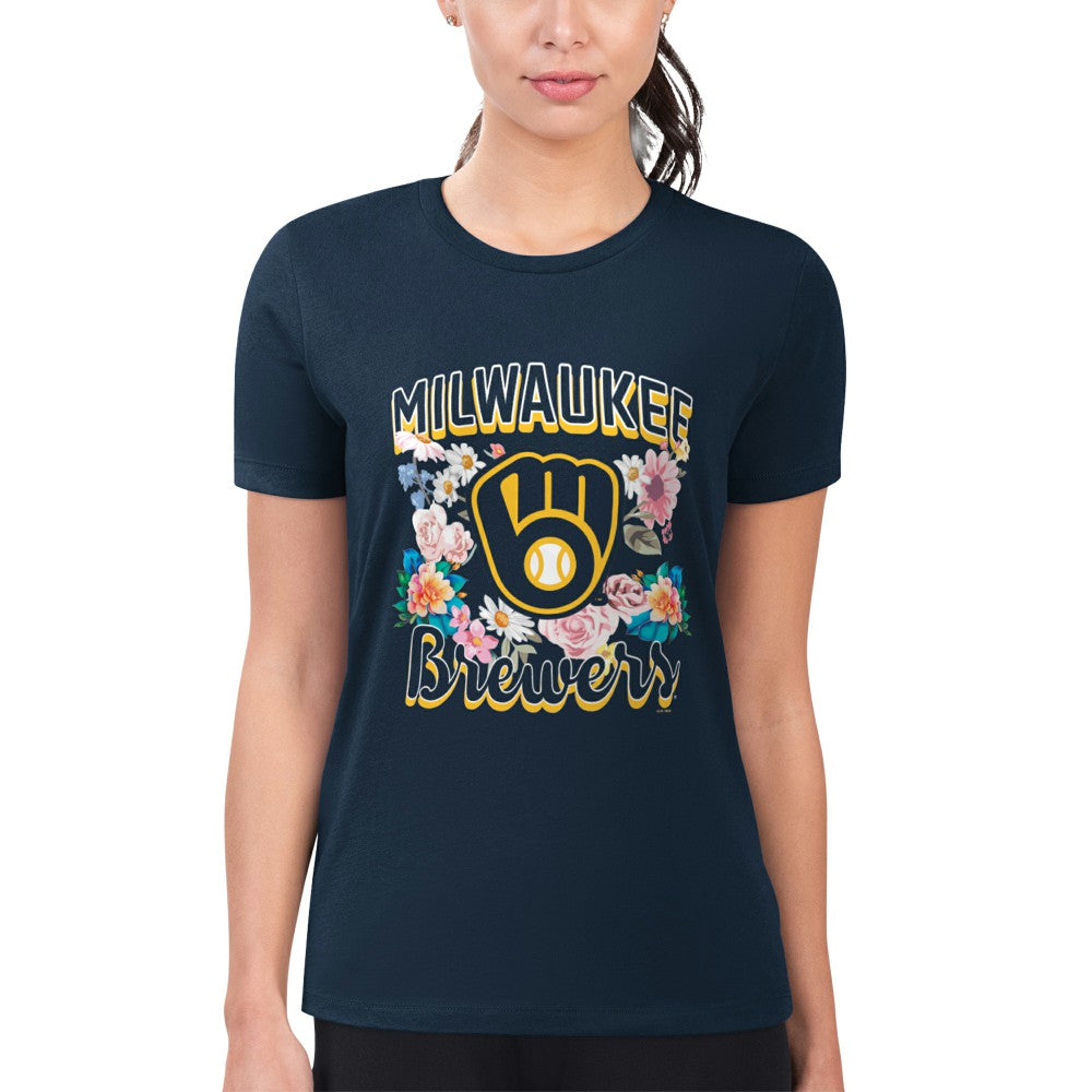 Milwaukee Brewers G-III 4Her by Carl Banks Women's Super-Slim Fit Lightweight Flowers Graphic T-Shirt | MLB Near me