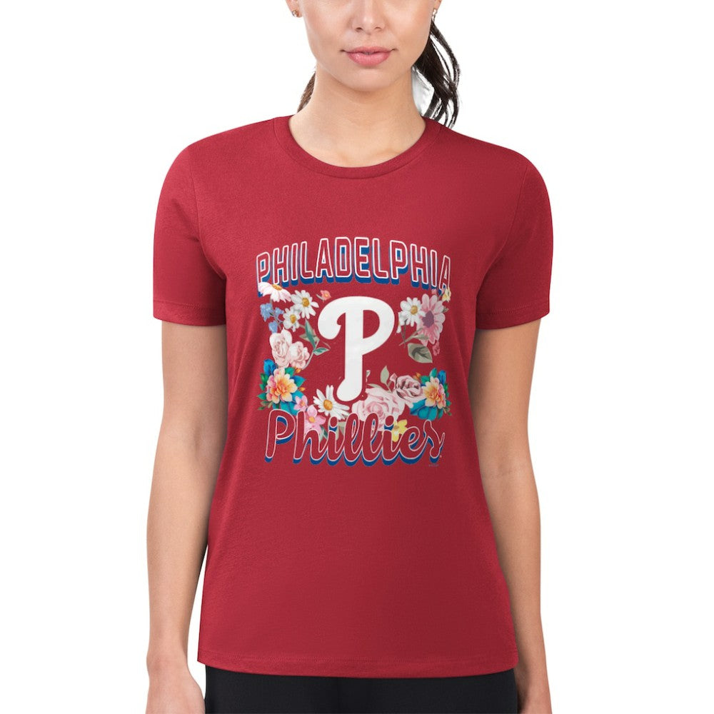 Philadelphia Phillies G-III 4Her by Carl Banks Women's Super-Slim Fit Lightweight Flowers Graphic T-Shirt | MLB On Sale