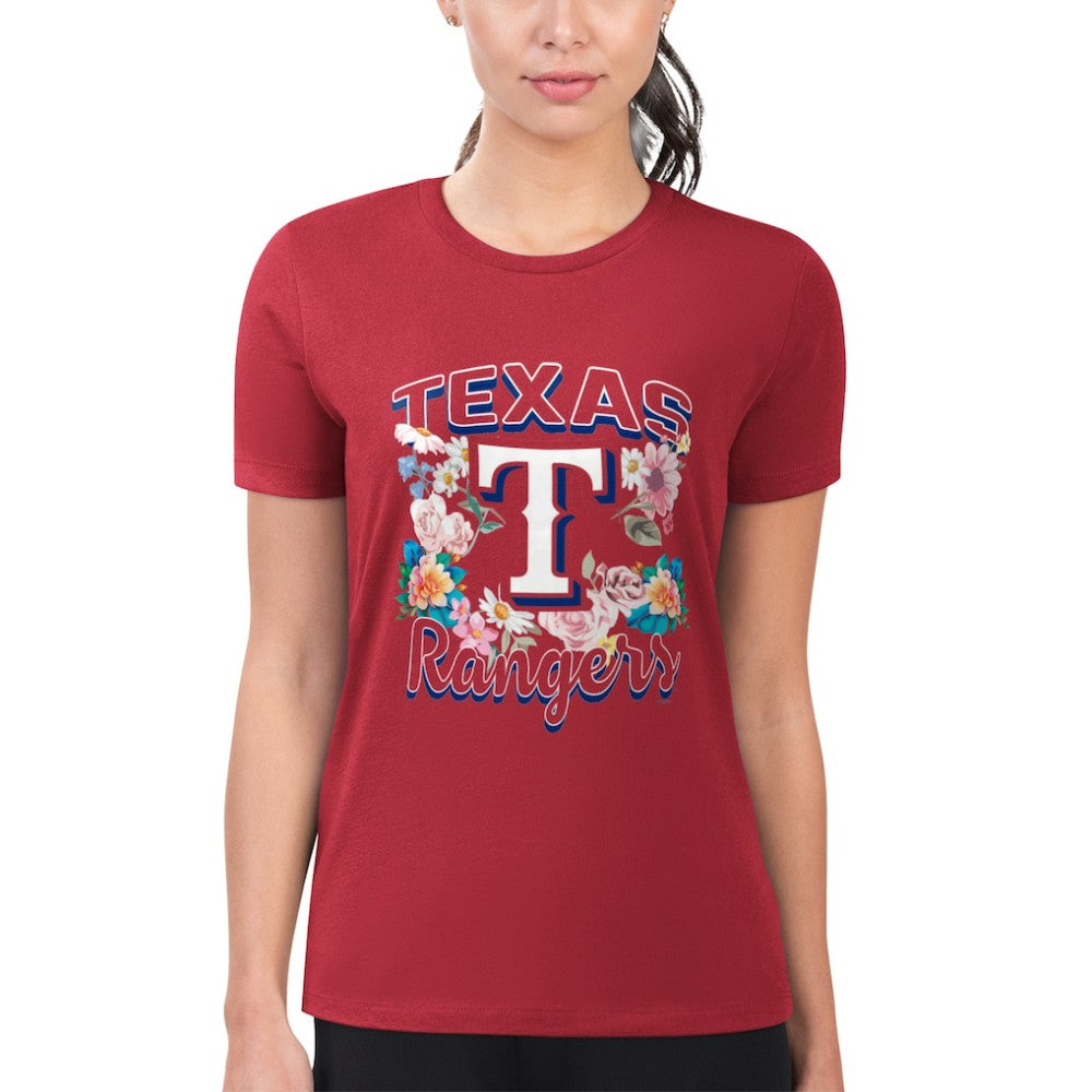 Texas Rangers G-III 4Her by Carl Banks Women's Super-Slim Fit Lightweight Flowers Graphic T-Shirt | MLB Outlet