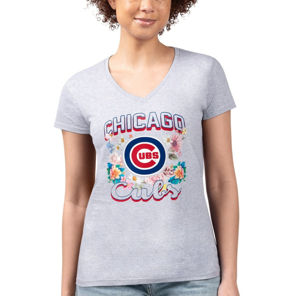 Chicago Cubs G-III 4Her by Carl Banks Women's Super-Slim Fit Lightweight Flowers Graphic V-Neck T-Shirt | MLB Discount