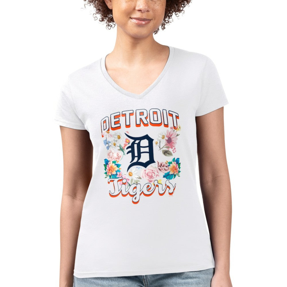 Detroit Tigers G-III 4Her by Carl Banks Women's Super-Slim Fit Lightweight Flowers Graphic V-Neck T-Shirt | MLB Discount