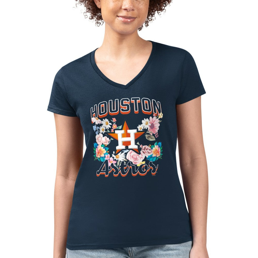 Houston Astros G-III 4Her by Carl Banks Women's Super-Slim Fit Lightweight Flowers Graphic V-Neck T-Shirt | MLB US