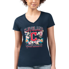Cleveland Guardians G-III 4Her by Carl Banks Women's Super-Slim Fit Lightweight Flowers Graphic V-Neck T-Shirt | MLB Shop