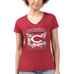 Cincinnati Reds G-III 4Her by Carl Banks Women's Super-Slim Fit Lightweight Flowers Graphic V-Neck T-Shirt | MLB Discount