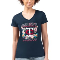Minnesota Twins G-III 4Her by Carl Banks Women's Super-Slim Fit Lightweight Flowers Graphic V-Neck T-Shirt | MLB For sale