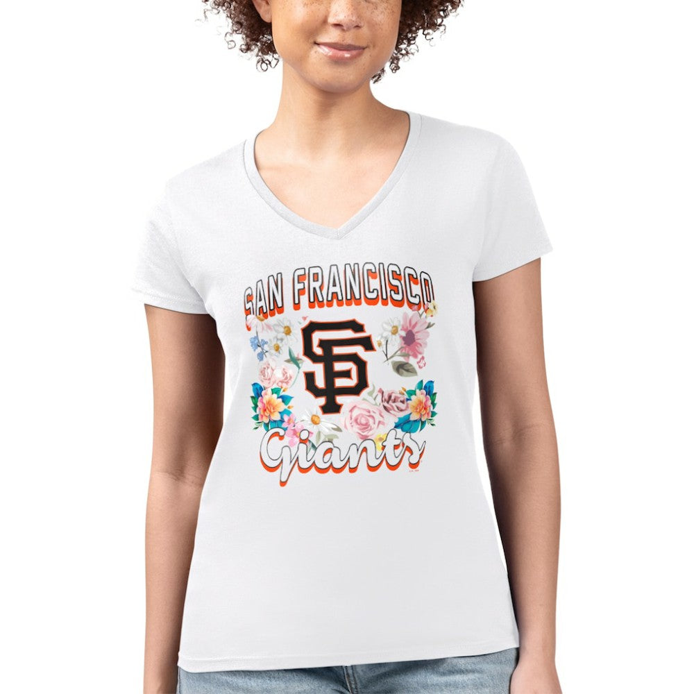San Francisco Giants G-III 4Her by Carl Banks Women's Super-Slim Fit Lightweight Flowers Graphic V-Neck T-Shirt | MLB Discount