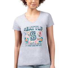Seattle Mariners G-III 4Her by Carl Banks Women's Super-Slim Fit Lightweight Flowers Graphic V-Neck T-Shirt | MLB Near me