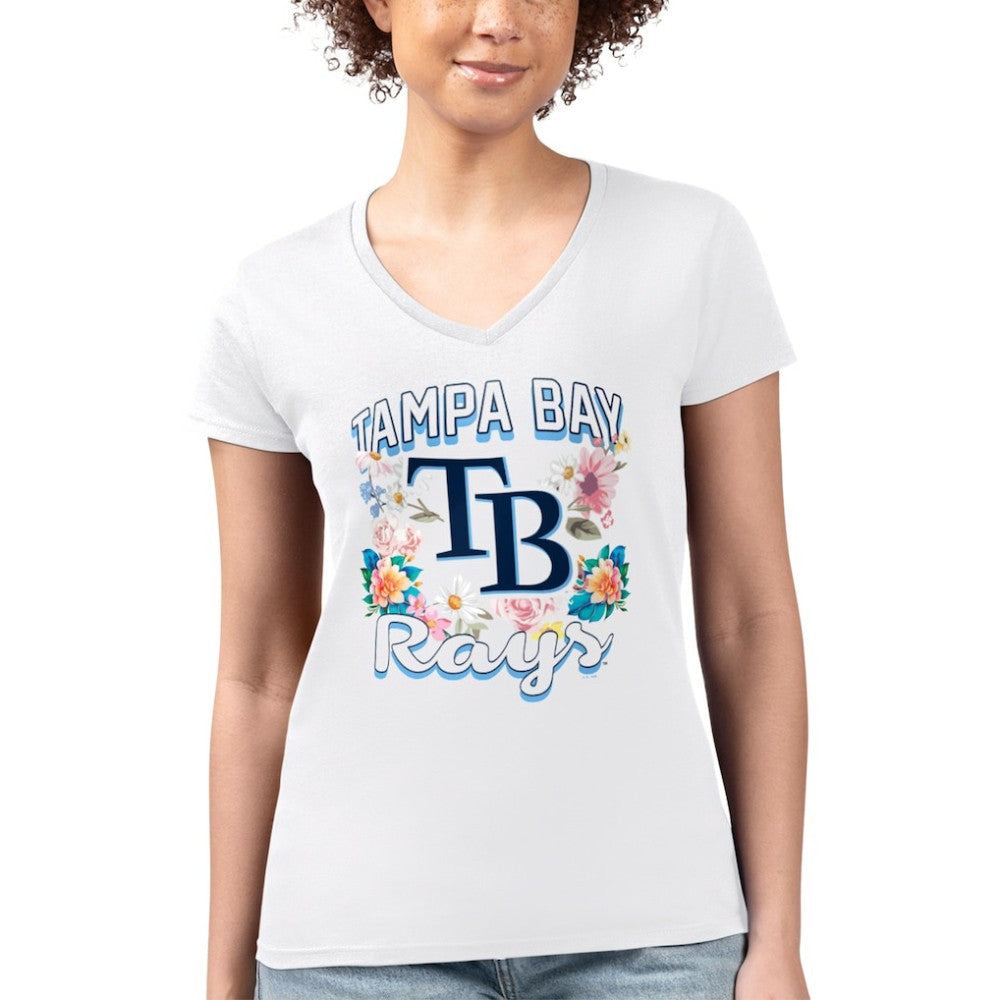 Tampa Bay Rays G-III 4Her by Carl Banks Women's Super-Slim Fit Lightweight Flowers Graphic V-Neck T-Shirt | MLB Shop
