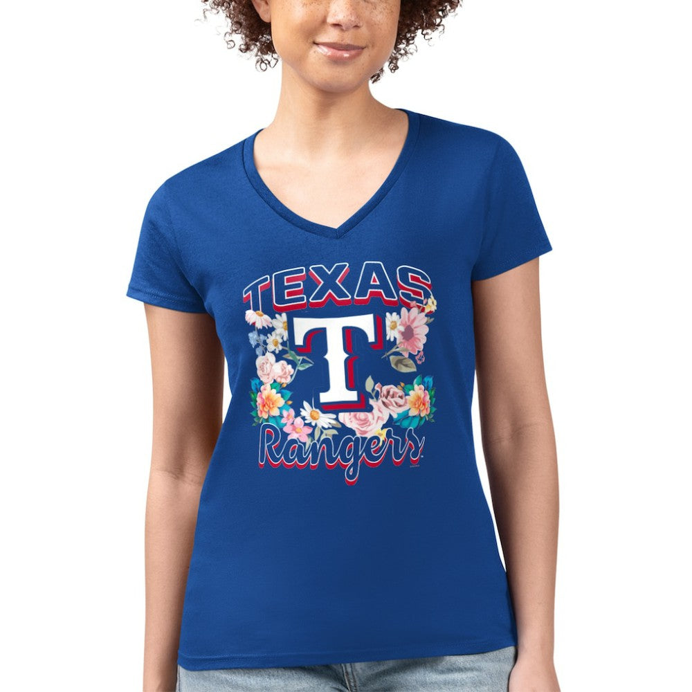 Texas Rangers G-III 4Her by Carl Banks Women's Super-Slim Fit Lightweight Flowers Graphic V-Neck T-Shirt | MLB Sale