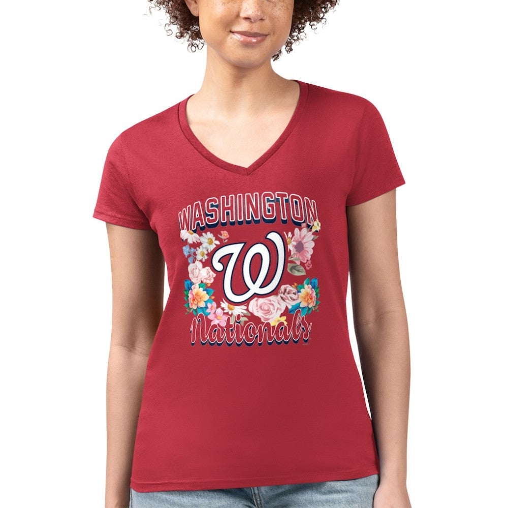 Washington Nationals G-III 4Her by Carl Banks Women's Super-Slim Fit Lightweight Flowers Graphic V-Neck T-Shirt | MLB US