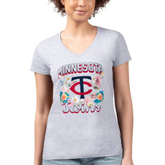 Minnesota Twins G-III 4Her by Carl Banks Women's Super-Slim Fit Lightweight Flowers Graphic V-Neck T-Shirt | MLB On Sale