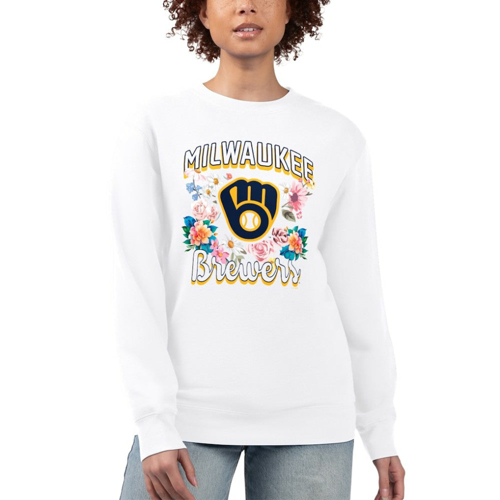Milwaukee Brewers G-III 4Her by Carl Banks Women's Flowers Graphic Pullover Sweatshirt | MLB On Sale