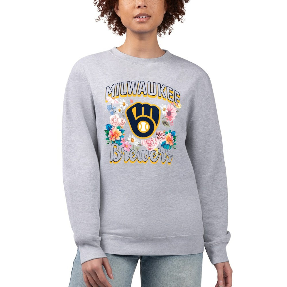 Milwaukee Brewers G-III 4Her by Carl Banks Women's Flowers Graphic Pullover Sweatshirt | MLB Sale