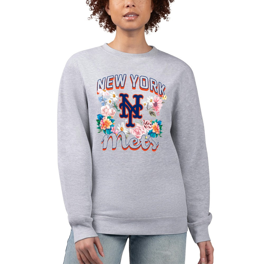 New York Mets G-III 4Her by Carl Banks Women's Flowers Graphic Pullover Sweatshirt | MLB Discount