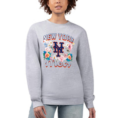 New York Mets G-III 4Her by Carl Banks Women's Flowers Graphic Pullover Sweatshirt | MLB Discount