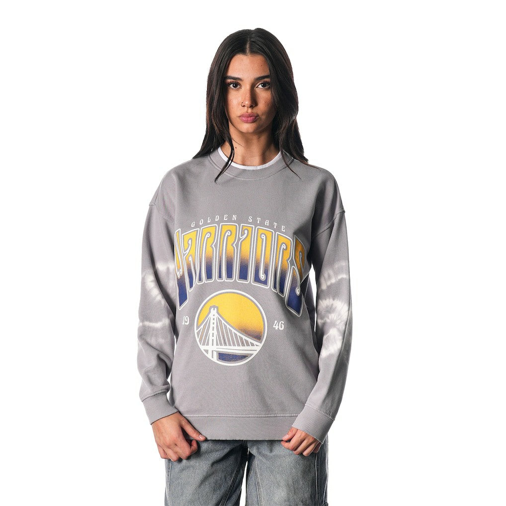 Golden State Warriors The Wild Collective Women's Bleached Tie-Dye Pullover Sweatshirt sale On Sale