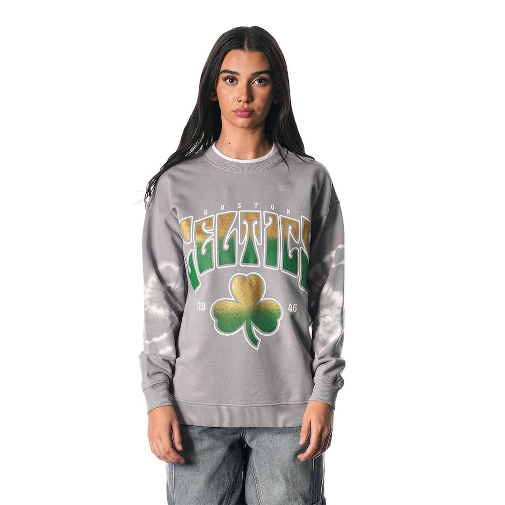 Boston Celtics The Wild Collective Women's Bleached Tie-Dye Pullover Sweatshirt For Sale