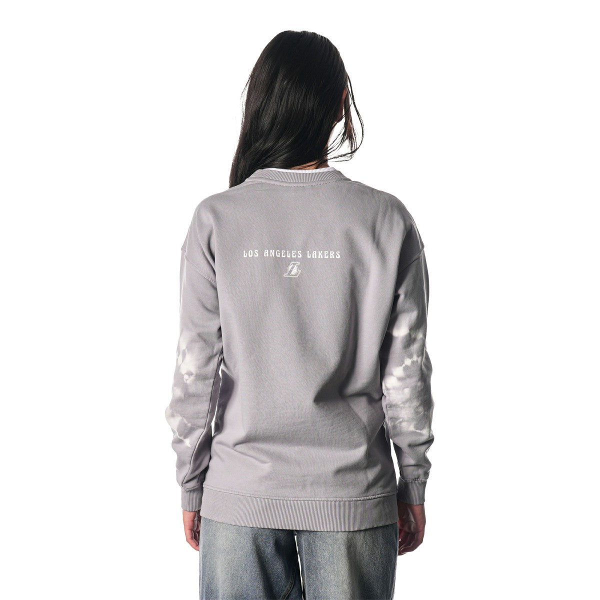 Los Angeles Lakers The Wild Collective Women's Bleached Tie-Dye Pullover Sweatshirt New