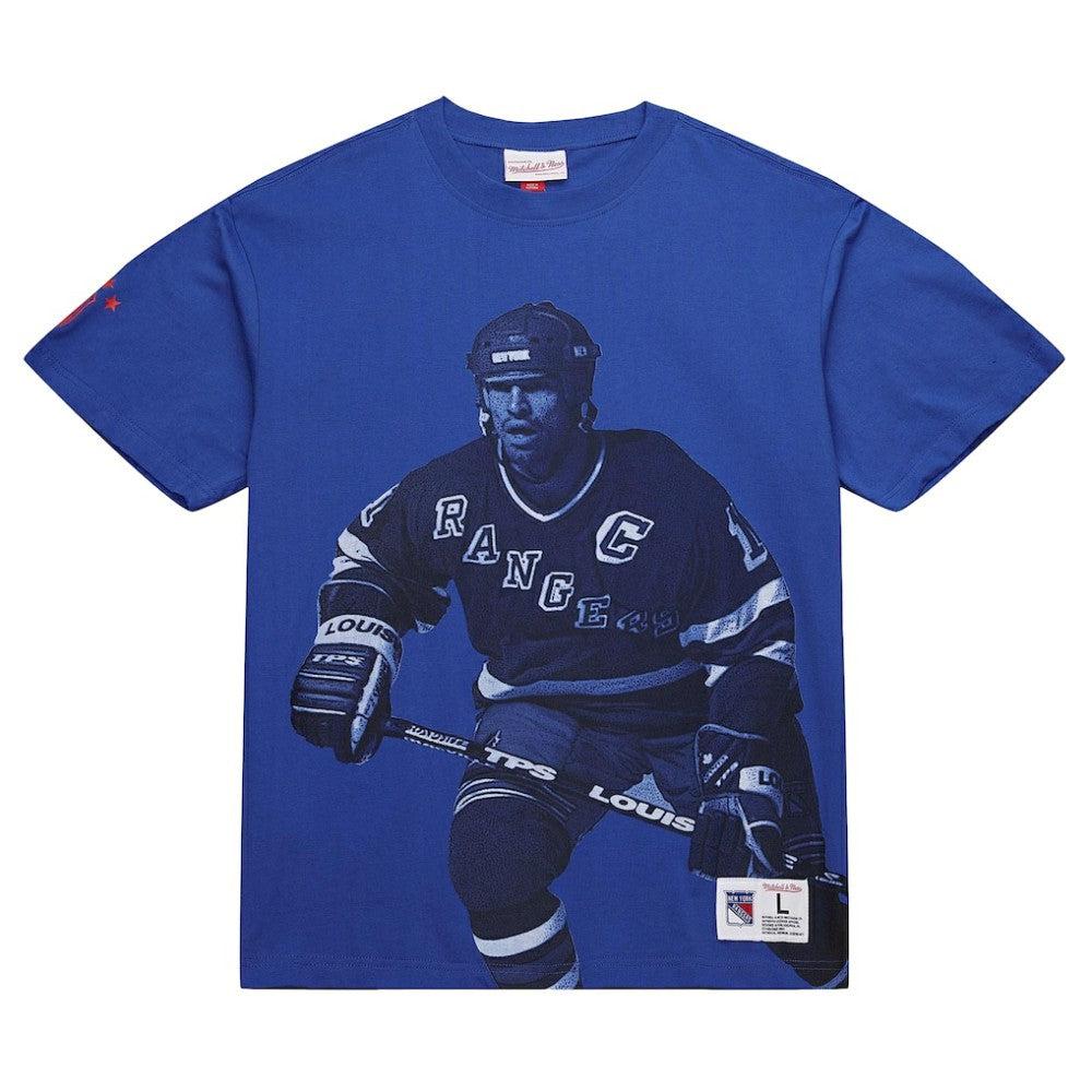 Mark Messier New York Rangers Mitchell & Ness NHL Ultimate Player Vintage Logo T-Shirt Sale