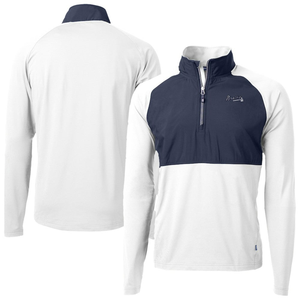 Atlanta Braves Cutter & Buck Adapt Eco Hybrid Raglan DryTec Quarter-Zip Jacket | MLB Discount