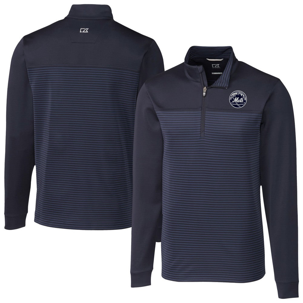New York Mets Cutter & Buck Traverse Eco Stripe Tri-Blend DryTec Quarter-Zip Jacket | MLB For sale