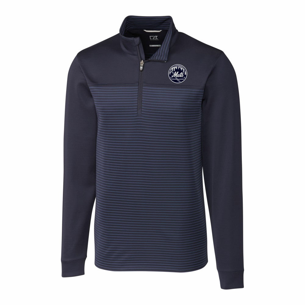 New York Mets Cutter & Buck Traverse Eco Stripe Tri-Blend DryTec Quarter-Zip Jacket | MLB For sale
