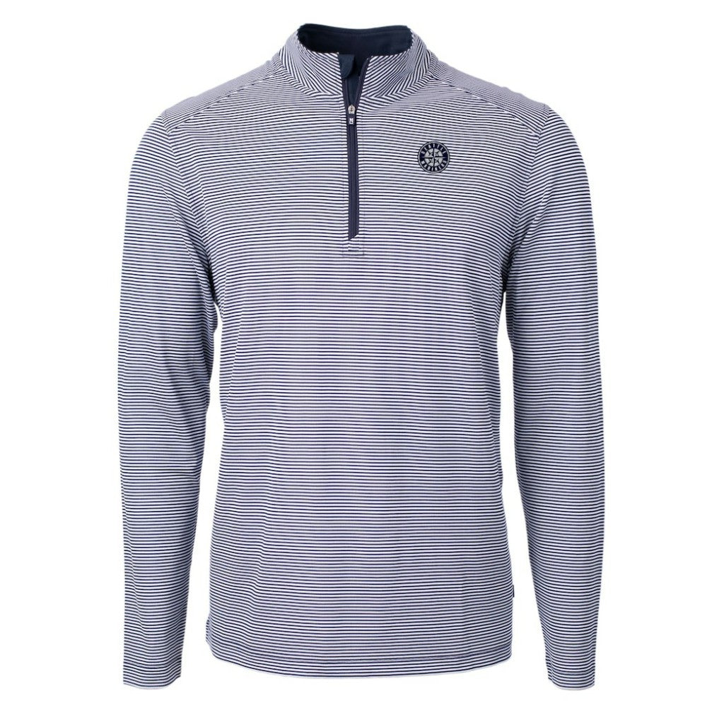 Seattle Mariners Cutter & Buck Virtue Eco Pique Micro Stripe Quarter-Zip Jacket | MLB On Sale