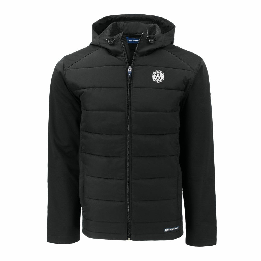 Milwaukee Brewers Cutter & Buck Big & Tall Evoke Hybrid Eco Softshell Recycled Full-Zip Hooded PrimaLoft Jacket | MLB Discount