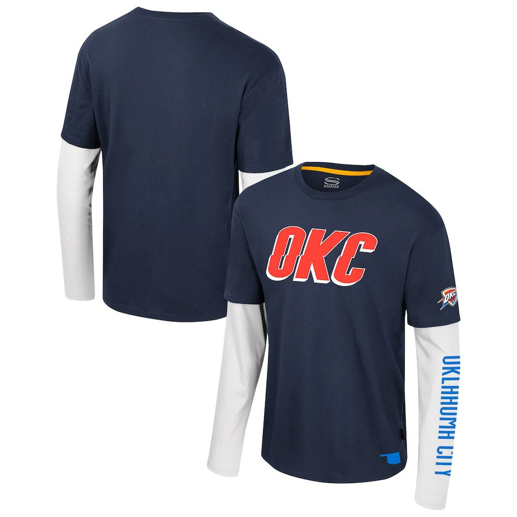 Oklahoma City Thunder Stadium Essentials Unisex Spectator 2fer Long Sleeve T-Shirt New