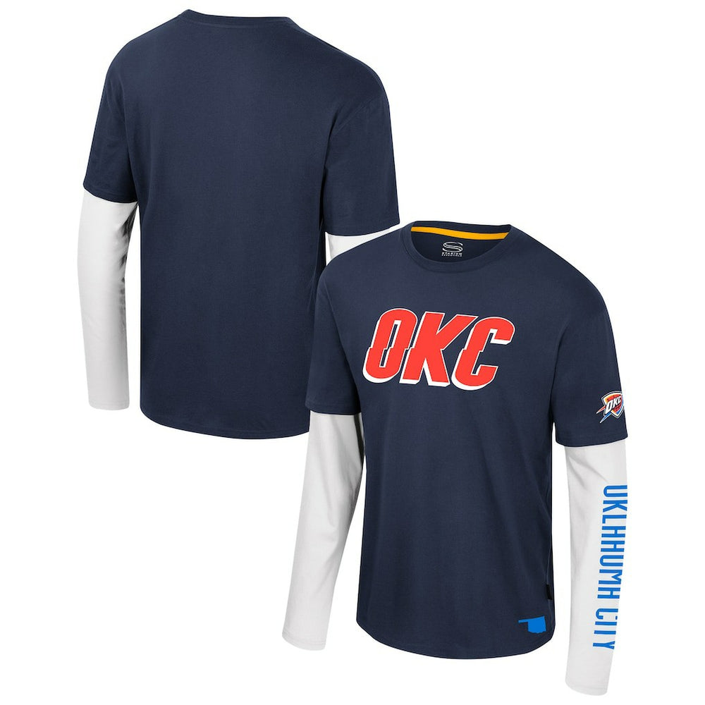 Oklahoma City Thunder Stadium Essentials Unisex Spectator 2fer Long Sleeve T-Shirt New
