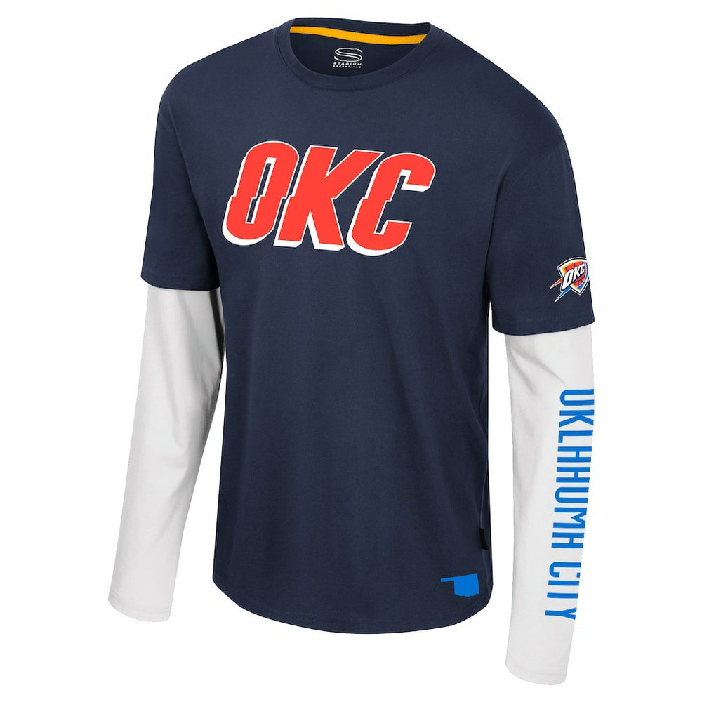 Oklahoma City Thunder Stadium Essentials Unisex Spectator 2fer Long Sleeve T-Shirt New