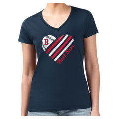 Boston Red Sox G-III 4Her by Carl Banks Women's Super-Slim Fit Lightweight Heart V-Neck T-Shirt | MLB For sale