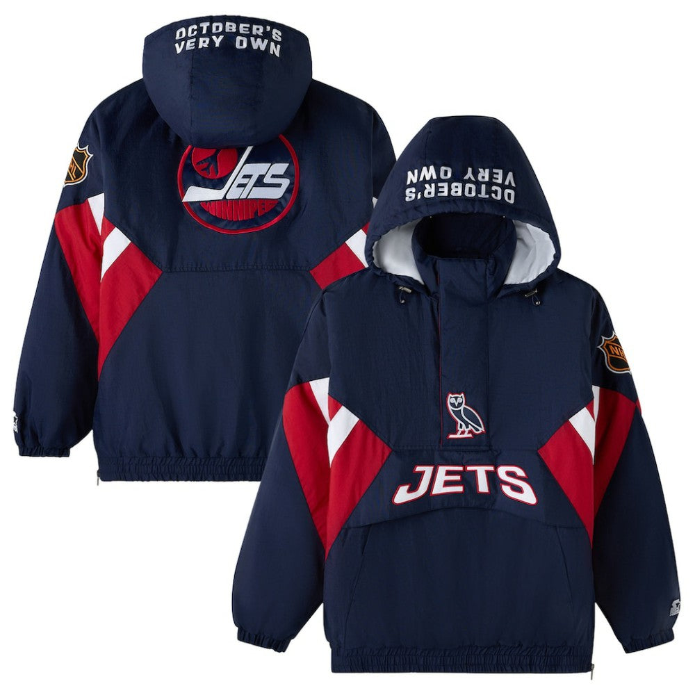 Winnipeg Jets OVO x Starter Half-Zip Hooded Jacket On Sale