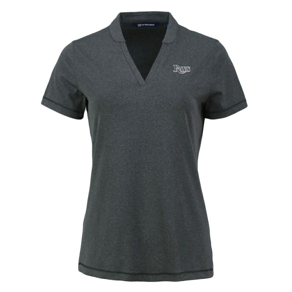 Tampa Bay Rays Cutter & Buck Women's Forge Stretch Blade DryTec V-Neck Polo | MLB New