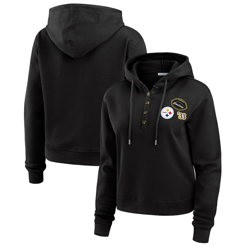 Pittsburgh Steelers  WEAR by Erin Andrews Women's Plus Size Waffle Hoodie Pullover Top