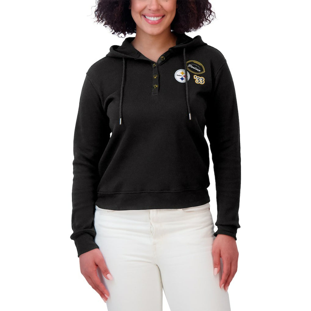 Pittsburgh Steelers  WEAR by Erin Andrews Women's Plus Size Waffle Hoodie Pullover Top