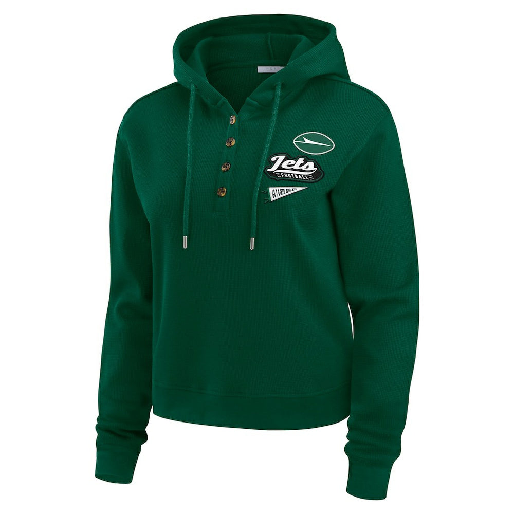 New York Jets  WEAR by Erin Andrews Women's Plus Size Waffle Hoodie Pullover Top