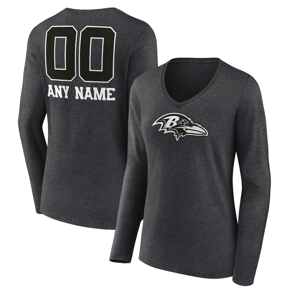 Baltimore Ravens  Women's Personalized Name & Number Monochrome V-neck T-Shirt