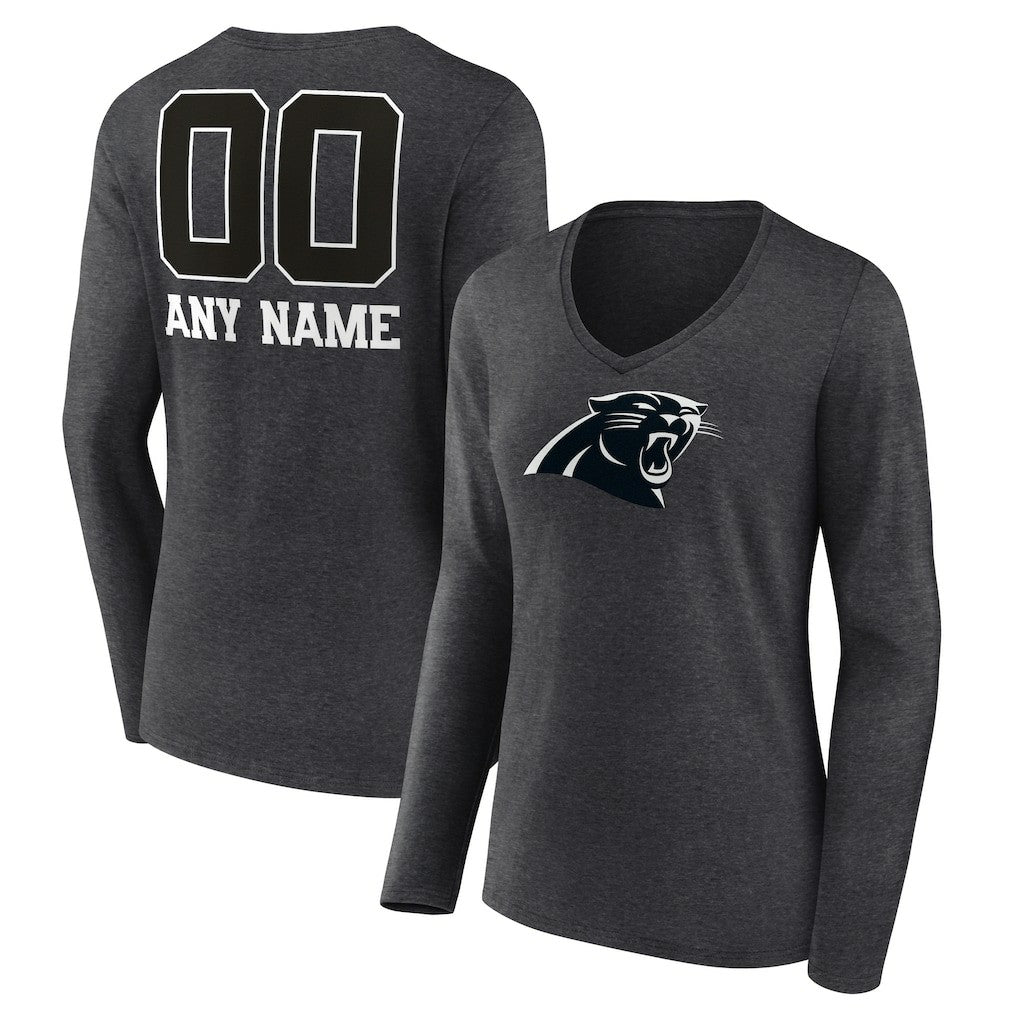 Carolina Panthers  Women's Personalized Name & Number Monochrome V-neck T-Shirt