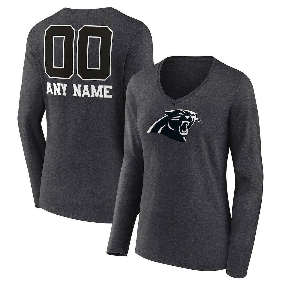 Carolina Panthers  Women's Personalized Name & Number Monochrome V-neck T-Shirt