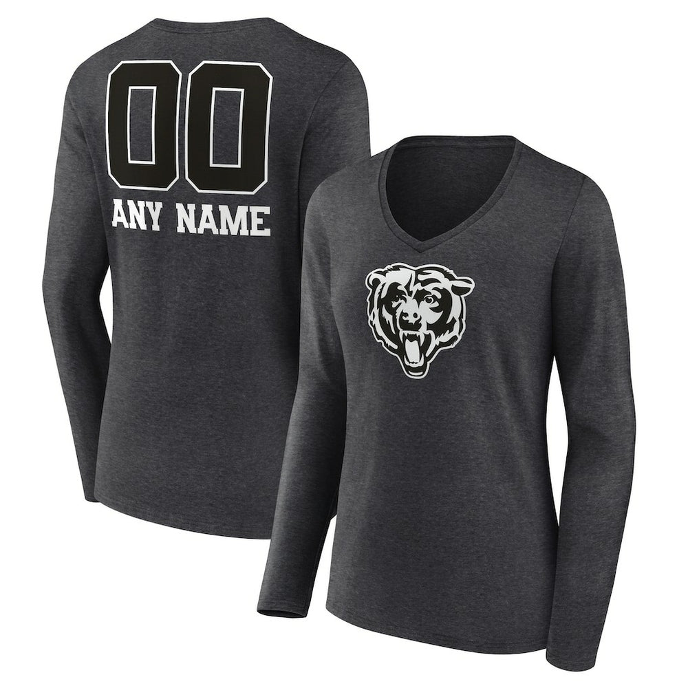 Chicago Bears  Women's Personalized Name & Number Monochrome V-neck T-Shirt