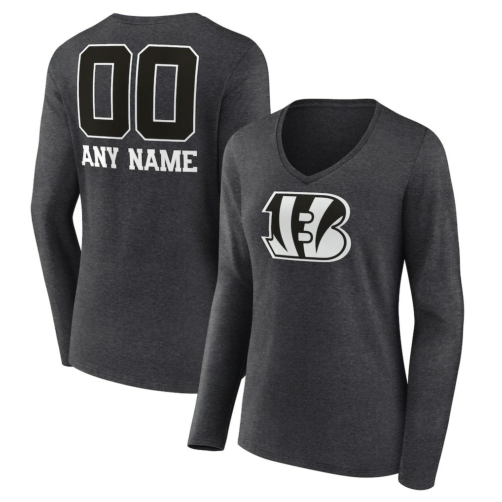 Cincinnati Bengals  Women's Personalized Name & Number Monochrome V-neck T-Shirt
