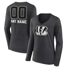 Cincinnati Bengals  Women's Personalized Name & Number Monochrome V-neck T-Shirt