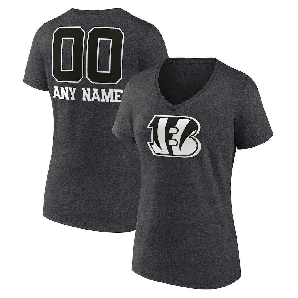 Cincinnati Bengals  Women's Personalized Name & Number Monochrome V-Neck Long Sleeve T-Shirt
