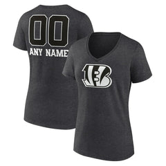 Cincinnati Bengals  Women's Personalized Name & Number Monochrome V-Neck Long Sleeve T-Shirt