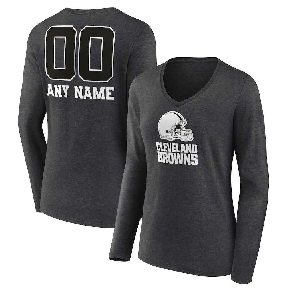 Cleveland Browns  Women's Personalized Name & Number Monochrome V-neck T-Shirt