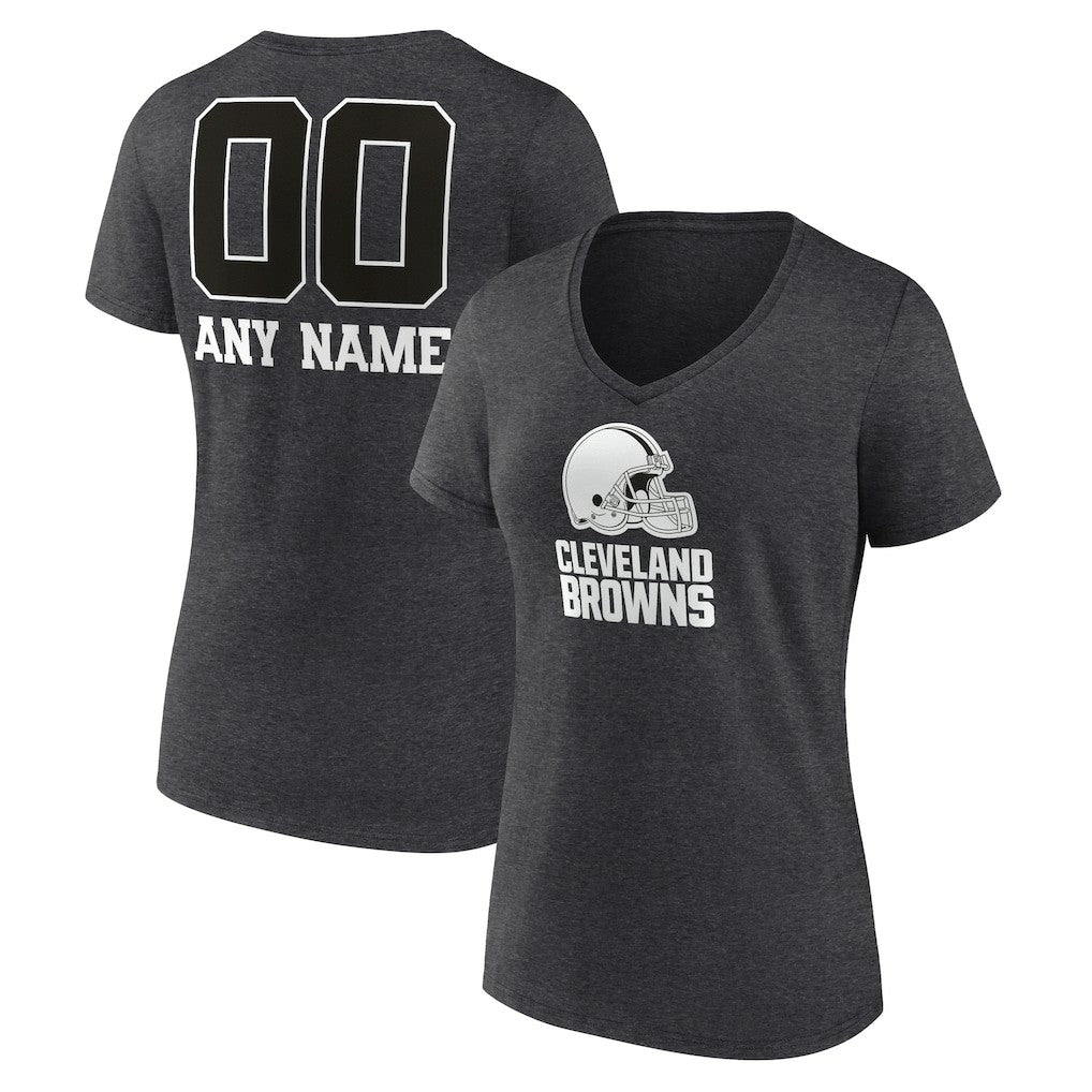 Cleveland Browns  Women's Personalized Name & Number Monochrome V-Neck Long Sleeve T-Shirt