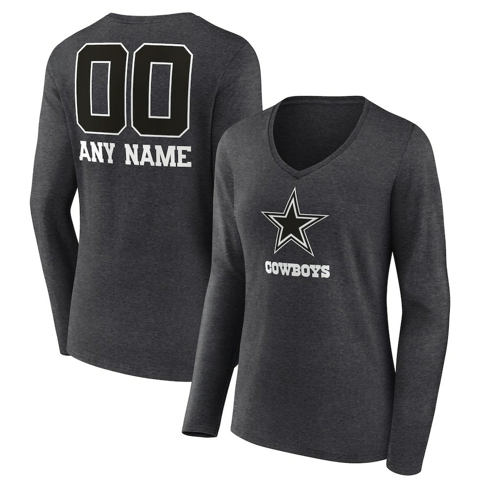 Dallas Cowboys  Women's Personalized Name & Number Monochrome V-neck T-Shirt